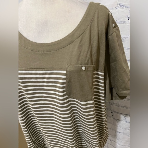 Coral Bay Woman Size 2X Olive And White Short Sleeve Shirt/top - Picture 2 of 7